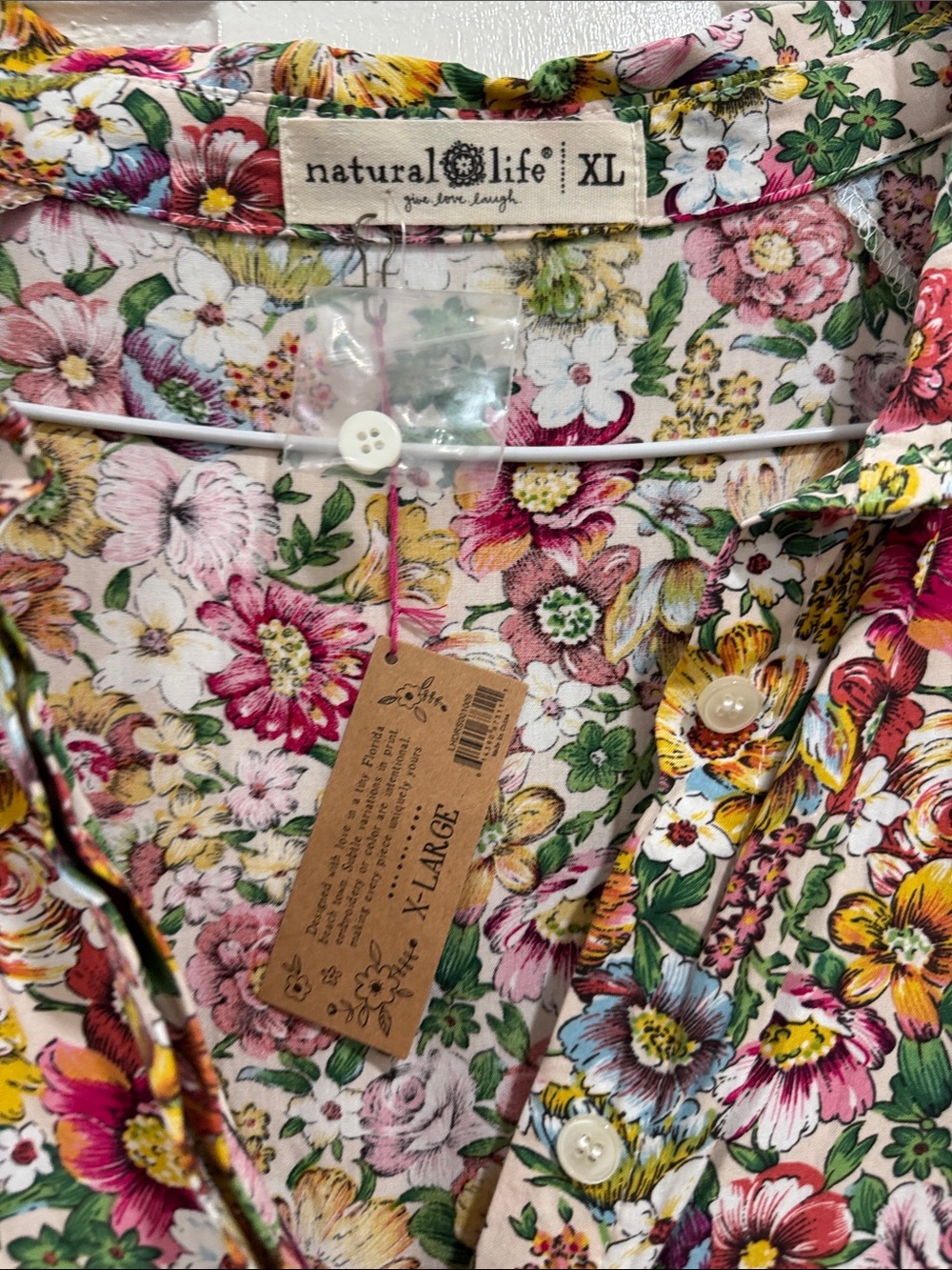 NATURAL LIFE Floral Button-Front Medi  Dress in Pink & Yellow - Picture 2 of 3